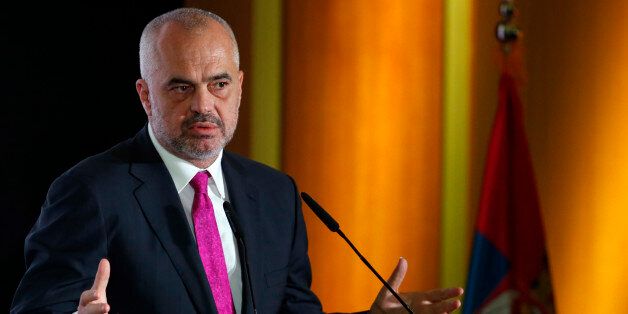 Albanian Prime Minister Edi Rama speaks during the Business Forum Serbia - Albania, in the town of Nis, Serbia, Friday, Oct. 14, 2016. Serbian and Albanian politicians and businessmen are meeting in Nis as part of efforts to boost ties between Balkan rivals and help stabilise the troubled region. (AP Photo/Darko Vojinovic)