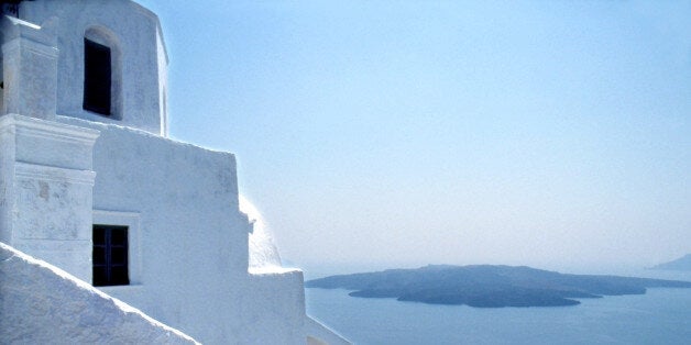 House and ocean, Fira, Greek Island, Santorini, Greece