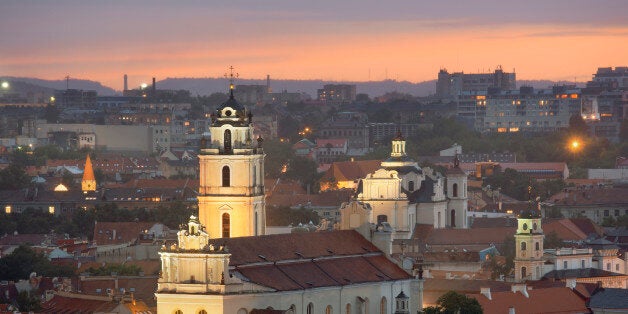 elevated view of Vilnius with St John's Church