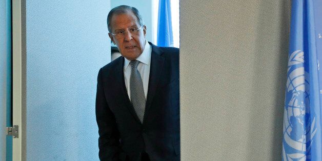 Russian Foreign Minister Sergey Lavrov arrives for a new conference, Friday, Sept. 23, 2016 at United Nations headquarters. (AP Photo/Mary Altaffer)