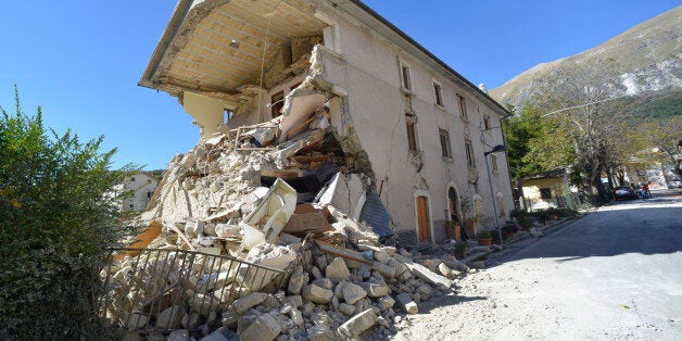 A destroyed house in the village of Pretare, near Arquata del Tronto, Italy, Tuesday, Nov. 1, 2016. Earthquake aftershocks gave central Italy no respite on Tuesday, haunting a region where thousands of people were left homeless and frightened by a massive weekend tremor that razed centuries-old towns. (AP Photo/Sandro Perozzi)