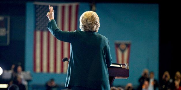 Democratic presidential candidate Hillary Clinton speaks at a rally at Cuyahoga Community College in Cleveland, Friday, Oct. 21, 2016. (AP Photo/Andrew Harnik)
