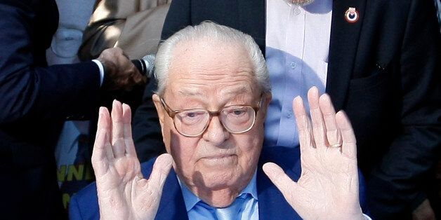 FILE - In this Sept. 5, 2015 file photo, Jean-Marie le Pen, former head of the far-right party National Front, gestures after a press conference in Marseille, southern France. Jean-Marie Le Pen on Wednesday OCT. 5, 2016 asked a court to force the party he founded to let him back in, after he was expelled for anti-Semitic comments that embarrassed his daughter Marine as she pursues the French presidency. (AP Photo/Claude Paris, File)