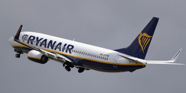 LONDON, ENGLAND - OCTOBER 20: A Ryanair plane departs from Stansted Airport on October 20, 2016 in London, England. Ryanair has reduced its profit forecast following the drop in the pound after the Brexit vote. (Photo by Dan Kitwood/Getty Images)