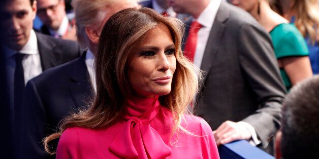 Republican nominee Donald Trump's wife Melania Trump walks away after the second presidential debate at Washington University in St. Louis, Missouri on October 9, 2016. / AFP / POOL / RICK WILKING (Photo credit should read RICK WILKING/AFP/Getty Images)