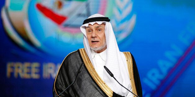 Prince Turki bin Faisal Al-Saud, member of Saudi Arabia Royal family and a founder of the King Faisal Foundation serving as chairman of the King Faisal Center for Research and Islamic Studies delivers a speech during the Free Iran Rally today in Paris, 9 July 2016.This year's Free Iran will feature a series of national delegations and distinguished military and government officials, together with notable activists and supporters, punctuated with artistic performances, showing the extent of international solidarity for the cause for Iranian freedom. (Photo by Siavosh Hosseini/NurPhoto via Getty Images)