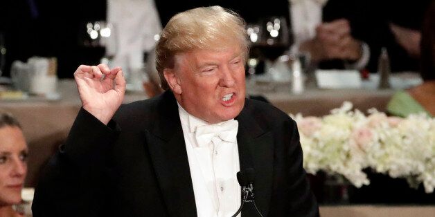Republican presidential candidate Donald Trump speaks at the 71st Annual Alfred E. Smith Memorial Foundation Dinner Thursday, Oct. 20, 2016, in New York. (AP Photo/Frank Franklin II)