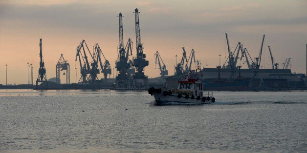 A view of tower cranes in the Thessaloniki harbour. Thessaloniki, Macedonia region, Greece. On Saturday, January 10, 2016. (Photo by Artur Widak/NurPhoto) (Photo by NurPhoto/NurPhoto via Getty Images)