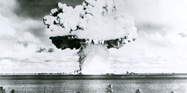 This U.S. Navy handout image shows Baker, the second of the two atomic bomb tests, in which a 63-kiloton warhead was exploded 90 feet under water as part of Operation Crossroads, conducted at Bikini Atoll in July 1946 to measure nuclear weapon effects on warships. The United States said on April 25, 2014, it was examining lawsuits filed by the Marshall Islands against it and eight other nuclear-armed countries that accuse them of failing in their obligation to negotiate nuclear disarmament. REUTERS/U.S. Navy/Handout via Reuters (MARSHALL ISLANDS - Tags: POLITICS MILITARY CONFLICT) ATTENTION EDITORS - FOR EDITORIAL USE ONLY. NOT FOR SALE FOR MARKETING OR ADVERTISING CAMPAIGNS. THIS PICTURE WAS PROVIDED BY A THIRD PARTY. REUTERS IS UNABLE TO INDEPENDENTLY VERIFY THE AUTHENTICITY, CONTENT, LOCATION OR DATE OF THIS IMAGE. THIS PICTURE IS DISTRIBUTED EXACTLY AS RECEIVED BY REUTERS, AS A SERVICE TO CLIENTS