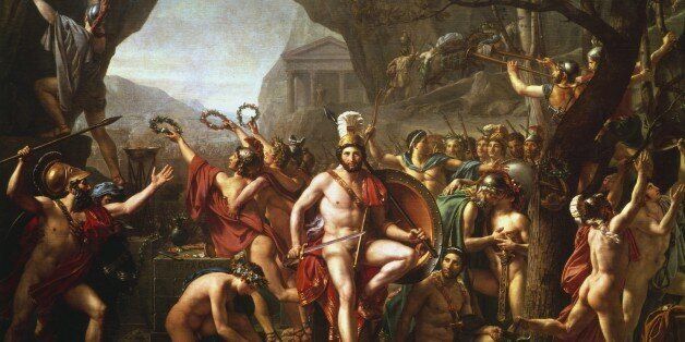 UNSPECIFIED - CIRCA 1754: Leonidas at Thermopylae' (1814). Leonidas (dc480 BC) king of Sparta from 491 BC. Held pass at Thermopylae for 3 days with 300 Spartans and 700 Thespians against the Persian army. Leonidas and his followers all died. Jacques Louis David (1748-1825) French painter. (Photo by Universal History Archive/Getty Images)