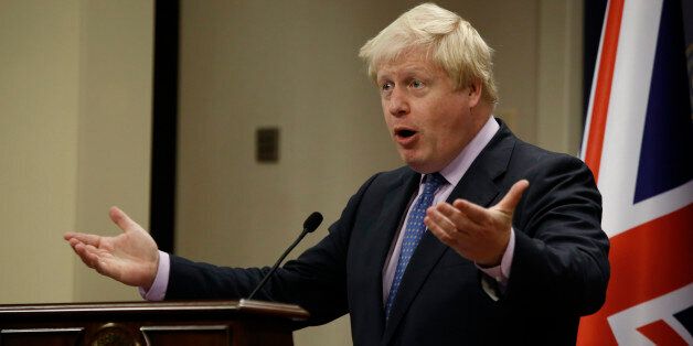 British Foreign Secretary Boris Johnson speaks to the media during a joint news conference with Turkish Foreign Minister Mevlut Cavusoglu in Ankara, Turkey, Tuesday, Sept. 27, 2016. Johnson said Monday Britain would continue to support Turkey's bid to join the European Union even after Britain leaves the bloc. Johnson also said Turkey and Britain were united in the fight against terrorism.(AP Photo)