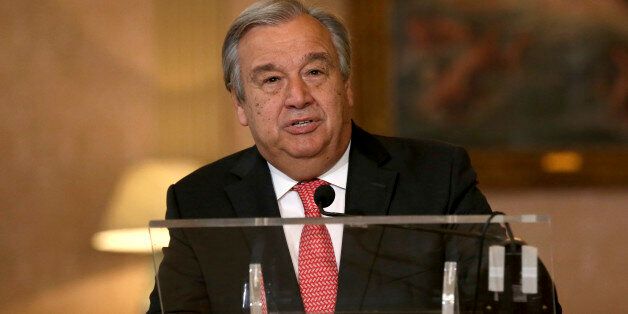 The newly appointed Secretary General of the United Nations, Antonio Guterres, reads a statement at Lisbon's Necessidades palace after the formal election took place this morning at the organisation's headquarters, Thursday, Oct. 6, 2016. The probable next U.N. secretary-general says he faces