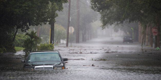 ST. AUGUSTINE, FL - OCTOBER 7: Cars and streets flood as Hurricane Matthew hits in St. Augustine, FL on Friday October 07, 2016. Matthew was downgraded to a Category 3 hurricane overnight, and its storm center hung just offshore as it moved up the Florida coastline, sparing communities its full 120 mph winds. (Photo by Jabin Botsford/The Washington Post via Getty Images)