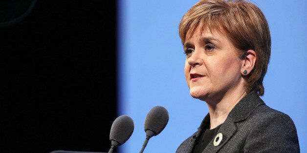 Nicola Sturgeon, Scotland's first minister and leader of the Scottish National Party (SNP), speaks during...