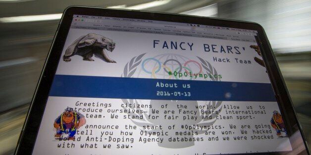 A screenshot of the Fancy Bears website fancybear.net seen on a computes screen in Moscow, Russia, Wednesday, Sept. 14, 2016. Confidential medical data of gold medal-winning gymnast Simone Biles, seven-time Grand Slam champion Venus Williams and other female U.S. Olympians was hacked from a World Anti-Doping Agency database and posted online Tuesday Sept 13, 2016. WADA said the hackers were a