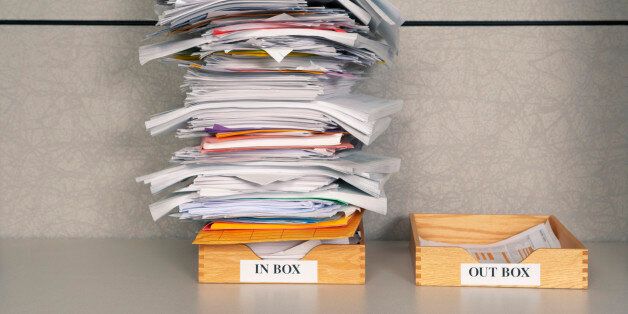 Still life of paper stack in office