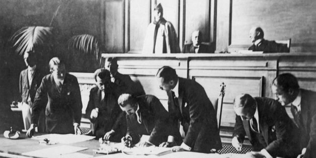 SWITZERLAND - JULY 24: Signing of the Treaty of Lausanne on July 24, 1923. The treaty is ratified by representatives of each country present in the conflict. Great-Britain, France, Italy, Romania, the Kingdom of Serbia, Croatia and Slovenia, Greece and Turkey, which represented by her Minister of Foreign Affairs, General Ismet INONU. (Photo by Keystone-France/Gamma-Keystone via Getty Images)