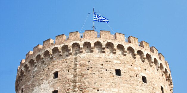 White tower with greece flag