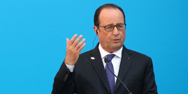 France's President Francois Hollande, speaks at joint news conference during a Mediterranean Leader's Summit in Athens, Friday, Sept. 9, 2016. Greece's Prime Minister Alexis Tsipras hosted leaders of Europe's Mediterranean countries Friday as his government rejected a return to European Union immigration rules that existed before last year's crisis. (AP Photo/Petros Giannakouris)