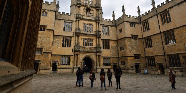 OXFORD, ENGLAND - SEPTEMBER 20: Tourists visit the Bodleian Library on September 20, 2016 in Oxford, England. Oxford University has taken number one position in the 2016-2017 world university rankings beating off Harvard and Cambridge for the top spot. (Photo by Carl Court/Getty Images)