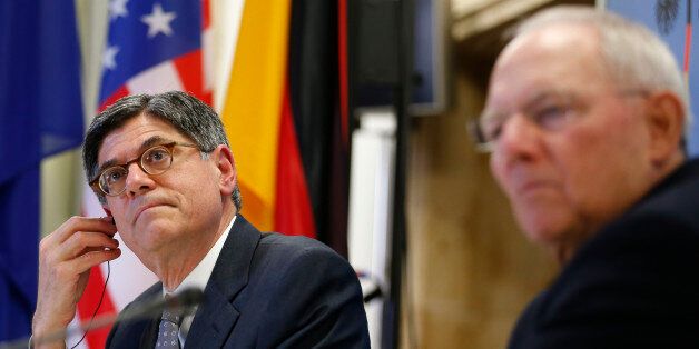 U.S. Treasury Secretary Jack Lew and German Finance Minister Wolfgang Schaeuble attend a news conference at the Finance Ministry in Berlin, Germany, July 14, 2016. REUTERS/Hannibal Hanschke