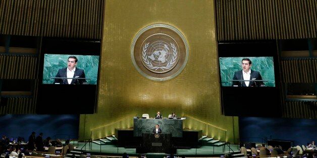 Greece's Prime Minister Alexis Tsipras speaks during the 71st session of the United Nations General Assembly, Thursday, Sept. 22, 2016, at U.N. headquarters. (AP Photo/Frank Franklin II)