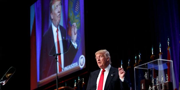 Republican presidential candidate Donald Trump speaks to the National Guard Association of the United States, Monday, Sept. 12, 2016, in Baltimore. (AP Photo/Evan Vucci)