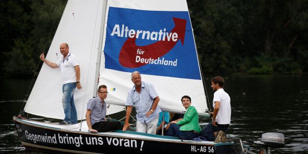 Frauke Petry (2nd fron R), chairwoman of the anti-immigration party Alternative for Germany (AfD) attends a boat trip on the Havel river in Berlin, Germany, September 16, 2016. REUTERS/Axel Schmidt