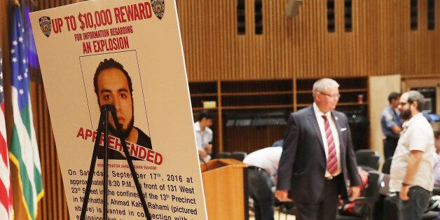 NEW YORK, NY - SEPTEMBER 19: A picture of Ahmad Khan Rahami, the man believed to be responsible for the explosion in Manhattan on Saturday night and an earlier bombing in New Jersey, is displayed at a news conference at New York City police headquarters on September 19, 2016 in New York City. Rahami was taken into custody on Monday afternoon following a gunfight where he was wounded by he police in Linden, New Jersey. (Photo by Spencer Platt/Getty Images)