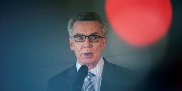 German Interior Minister Thomas de Maiziere speaks to the media after a vistit at the Facebook office in Berlin, Germany August 29, 2016. REUTERS/Stefanie Loos