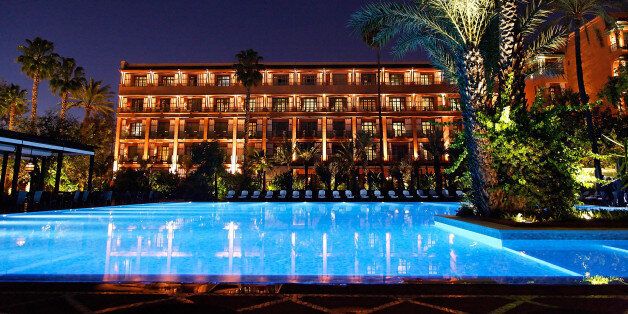 MARRAKECH, MOROCCO - DECEMBER 08: A general view of the pool by night at Hotel La Mamounia on December 8, 2009 in Marrakech, Morocco. The luxury hotel has recently re-opened following a three-year renovation project.(Photo by Fizcairn/Getty Images)