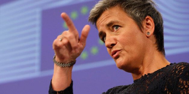 EU Antitrust Commissioner Margrethe Vestager addresses the media at EU Commission headquarters in Brussels, Belgium, Thursday, July 14, 2016. The European Union opened a new front Thursday in its battle with Google, accusing the technology giant of abusing its dominant position in the online search market to benefit its own comparison shopping and advertising business. (AP Photo/Darko Vojinovic)