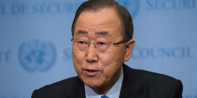 UN HEADQUARTERS, NEW YORK, NY, UNITED STATES - 2016/09/09: Following the test detonation of a warhead-capacity nuclear device in Punggye-ri region of North Korea, United Nations Secretary-General Ban Ki-moon spoke at the Security Council stakeout at UN Headquarters in New York City, NY, condemning the test as a yet another violation of all preceding Security Council-imposed sanctions. The most recent test -- the fifth of a nuclear explosive device -- caused a magnitude 5 earthquake, has alarmed the international community as an indication that North Korea has made considerable advances toward the development of a nuclear-capable ballistic weapon; the Security Council plans to discuss the situation in closed-door consultations on the same day. (Photo by Albin Lohr-Jones/Pacific Press/LightRocket via Getty Images)