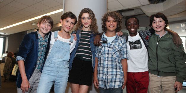 NEW YORK, NY - AUGUST 31: (L-R) Noah Schnapp. Millie Bobby Brown, Natalia Dyer, Gaten Matarazzo, Caleb McLaughlin and Finn Wolfhard attend Build series to discuss 'Stranger Things' at AOL HQ on August 31, 2016 in New York City. (Photo by Steve Zak Photography/FilmMagic)