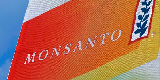 FILE - In this Monday, Aug. 31, 2015 file photo, the Monsanto logo is seen at the Farm Progress Show in Decatur, Ill. German drug and chemicals company Bayer AG confirmed Thursday, May 19, 2016 it has entered talks with the Monsanto Company about the possible acquisition of the U.S.-based specialist in genetically modified crop seeds. Leverkusen-based Bayer said in a short statement that its executives had met recently with their Monsanto counterparts