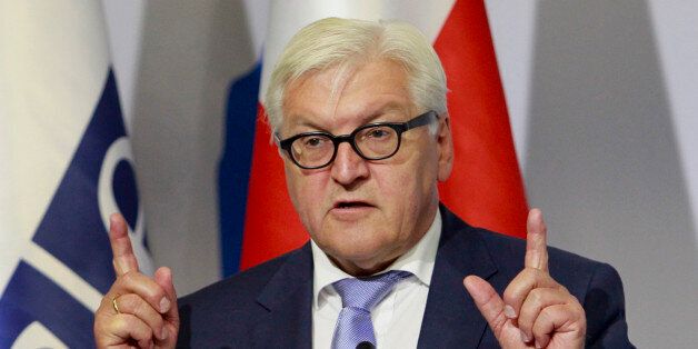German Foreign Minister Frank-Walter Steinmeier gestures speaking at the 25th Annual Session of the Organization for Security and Co-operation in Europe Parliamentary Assembly in Tbilisi, Georgia, Friday, July 1, 2016. (AP Photo/Shakh Aivazov)