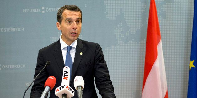 Austrian Chancellor Christian Kern speaks during a media conference at the end of an EU summit in Brussels on Wednesday, June 29, 2016. European Union leaders are meeting without Britain for the first time since the British referendum to rethink their bloc and keep it from disintegrating after Britainâs unprecedented vote to leave. (Virginia Mayo)
