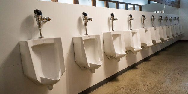 A long line of urinals awaits a multitude of men in a large restroom in Brooklyn in New York on Sunday, January 17, 2016 . (ï¿½ï¿½ Richard B. Levine) (Photo by Richard Levine/Corbis via Getty Images)