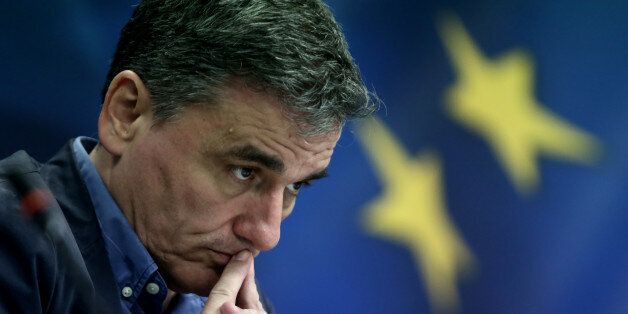 ATHENS, ATTICA, GREECE - 2016/05/26: Finance Minister Euclid Tsakalotos during a joint press conference to inform about the outcome of the Eurogroup at the Finance ministry in Athens. (Photo by Panayotis Tzamaros/Pacific Press/LightRocket via Getty Images)