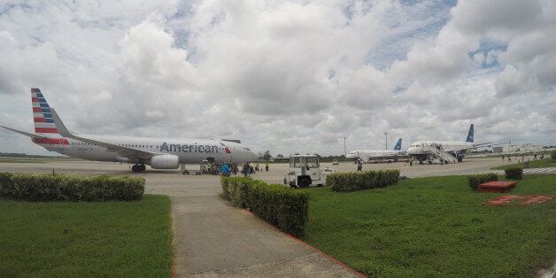 In this Friday, June 10, 2016, photo, American Airlines and JetBlue Airways charter flights wait to depart from Havanaâs Jose Marti International Airport. The Department of Transportation said Friday that six airlines: American, Frontier, JetBlue, Silver Airways, Southwest and Sun Country, have been selected for routes to nine Cuban cities other than Havana. (AP Photo/Scott Mayerowitz)