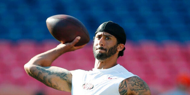 San Francisco 49ers quarterback Colin Kaepernick warms up before the team's preseason NFL football game against the Denver Broncos, Saturday, Aug. 20, 2016, in Denver. (AP Photo/Jack Dempsey)