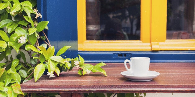 A cup of coffee in mediterranean cafe, Greece