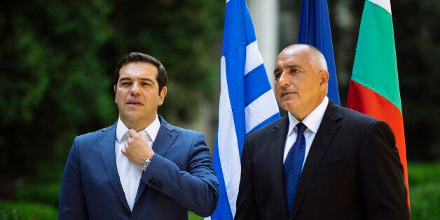Bulgarian Prime Minister Boyko Borissov (R) and his Greek counterpart Alexis Tsipras (L) pose for a photograph prior to their meeting in Sofia on August 1, 2016. / AFP / DIMITAR DILKOFF (Photo credit should read DIMITAR DILKOFF/AFP/Getty Images)