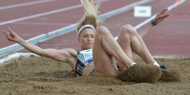 Greece's Paraksevi Papachristou competes in the Women's Triple Jump event at the Rome's Diamond League competition on June 2, 2016 at the Olympic Stadium in Rome. AFP PHOTO / ANDREAS SOLARO / AFP / ANDREAS SOLARO (Photo credit should read ANDREAS SOLARO/AFP/Getty Images)