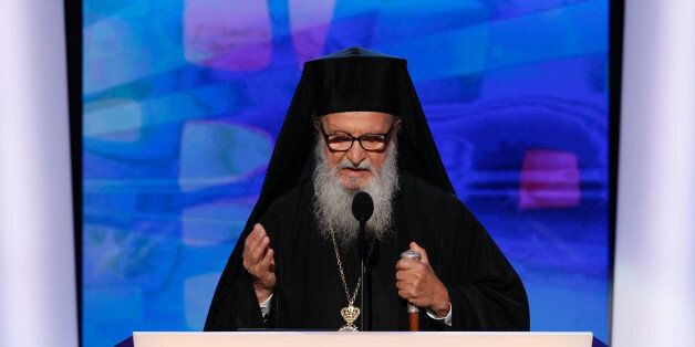 DENVER - AUGUST 27: Archbishop Demetrios, Primate of the Greek Orthodox Church, performs the invocation during day three of the Democratic National Convention (DNC) at the Pepsi Center August 27, 2008 in Denver, Colorado. U.S. Sen. Barack Obama (D-IL) will be officially be nominated as the Democratic candidate for U.S. president on the last day of the four-day convention. (Photo by Mark Wilson/Getty Images)