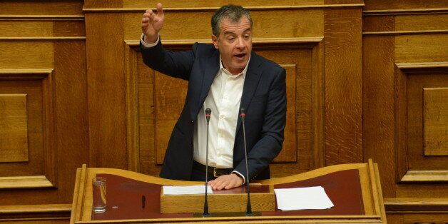 HELLENIC PARLIAMENT, ATHENS, ATTIKI, GREECE - 2016/03/29: Stavros Theodorakis, leader of Potami Party during his speech in the parliament for justice and corruption issues. (Photo by Dimitrios Karvountzis/Pacific Press/LightRocket via Getty Images)
