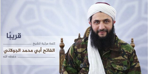 Nusra Front leader Mohammed al-Golani undated photo released online on Thursday, July 28, 2016 to announce a video message that the militant group is changing name, and claims it will have no more ties with al-Qaida. In a video aired on the Syrian opposition station Orient TV and Al-Jazeera al-Golani said the delinking from the terror network aimed to remove âpretextsâ by the U.S. and Russia to strike other rebel groups while claiming they are targeting Nusra. Arabic reads,