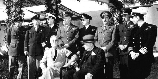 Casablanca conference, Roosevelt and Churchill. Behind President Roosevelt, General Marshall, January 1943, Morocco - World War II. (Photo by: Photo12/UIG via Getty Images)