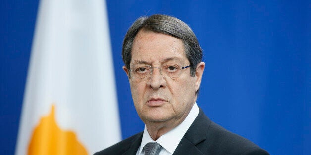 BERLIN, GERMANY - MAY 06: Cyprus's president Nikos Anastasiadis, speaks to the media on May 06, 2014 in Berlin, Germany. (Photo by Thomas Trutschel/Photothek via Getty Images)