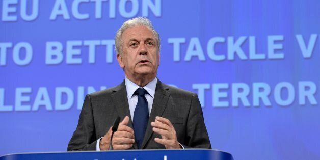 European Union Commissioner for Migration, Home Affairs and Citizenship Dimitris Avramopoulos gives a press conference about EU actions to support the prevention of radicalisation leading to violent extremism at the European Union Commission headquarter in Brussels, June 14, 2016. / AFP / THIERRY CHARLIER (Photo credit should read THIERRY CHARLIER/AFP/Getty Images)